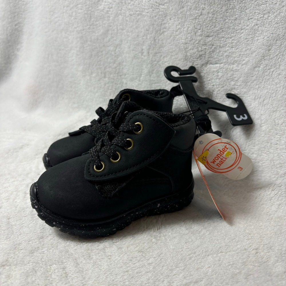 Cat & Jack Ankle Boots Kids Size 3 baby  Black New Midsole Lace Up Booties
